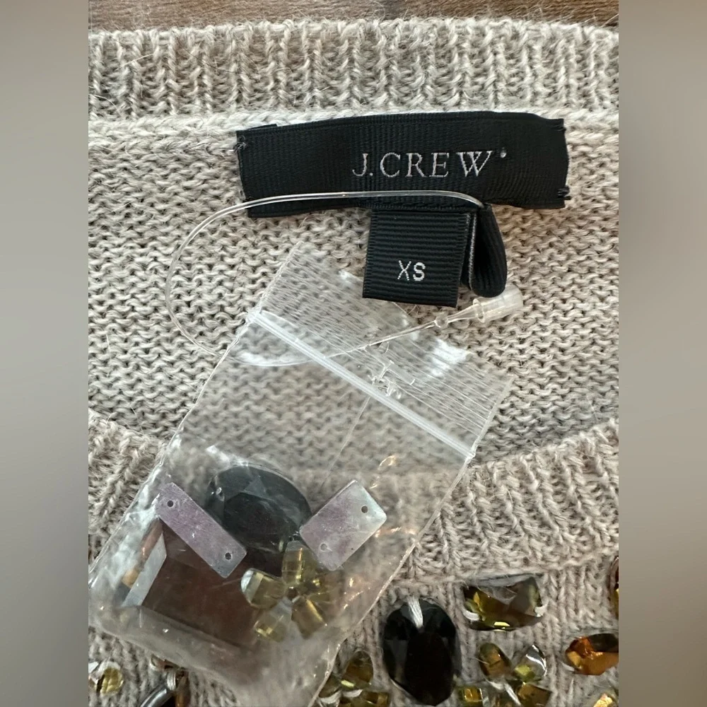 NWOT J.Crew Alpaca Merino Embellished Sweater XS | Jewel Neck Short Sleeve
